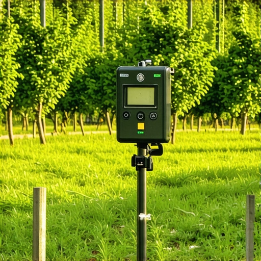 Modern soil sensors in orchard Soil sensors monitoring moisture and nutrients in a modern orchard