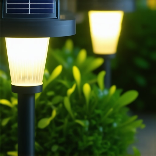 Modern solar garden lighting system Eco-friendly solar-powered garden lights illuminating a lush backyard at night