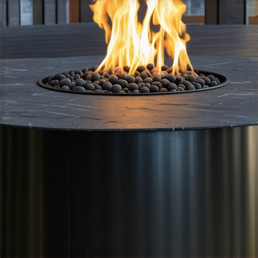 Moderno spoljašnje ognjište od kamena i metala Slojevito dizajnirano ognjište od prirodnih materijala sa LED osvetljenjem