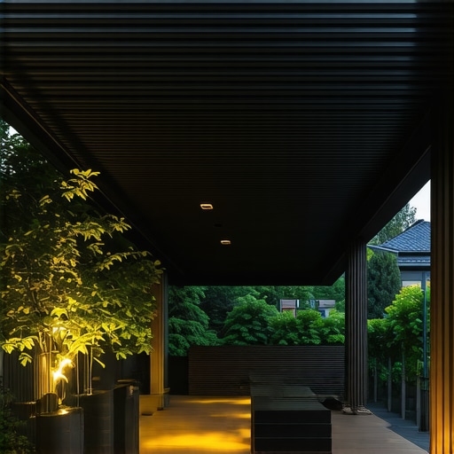 Pametna pergola sa tehnologijom budućnosti Moderna pergola sa integrisanim sistemima osvetljenja i senčenja u vrtu