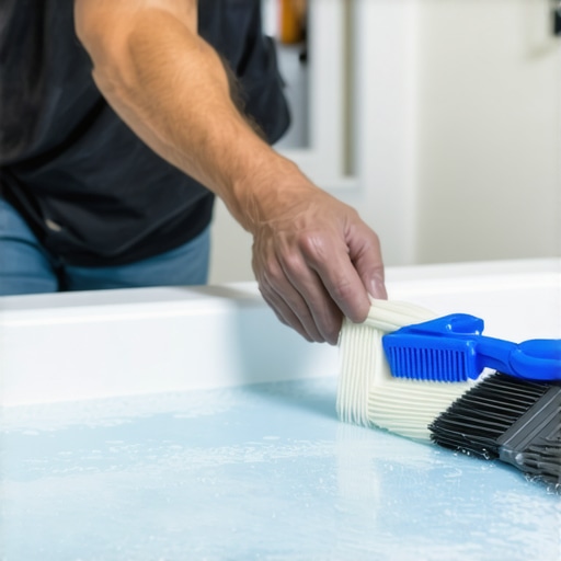 Priprema površine za emajliranje kade Detalj pripreme kade za emajliranje, uključujući čišćenje i brušenje