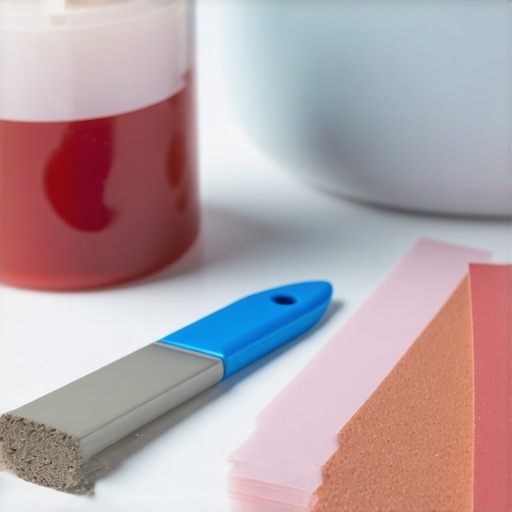 Professional bathtub repair kit for expert use Close-up of a repair kit with epoxy resin, spatula, and sandpaper for bathtub restoration