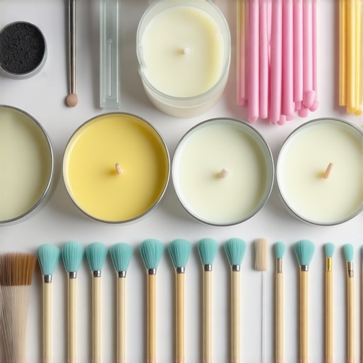 Professional soy candle crafting tools and materials Close-up of high-end candle-making equipment and ingredients in a craft studio.