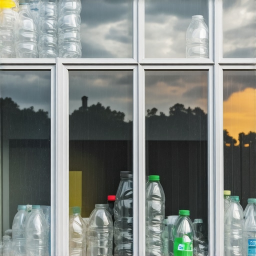 Old windows, pallets, and plastic bottles repurposed for sustainable greenhouse construction.