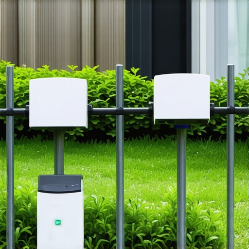 Smart Garden Irrigation System High-tech automated irrigation system with sensors in a lush garden