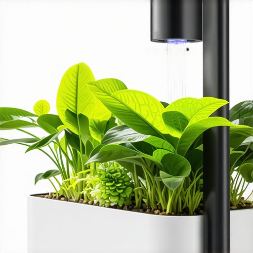 Smart Indoor Gardening Technology Indoor garden with sensors and automation for optimal plant growth.