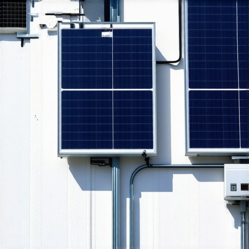 Smart Solar Garden Lighting System Modern garden with advanced solar panels, sensors, and smart lighting control