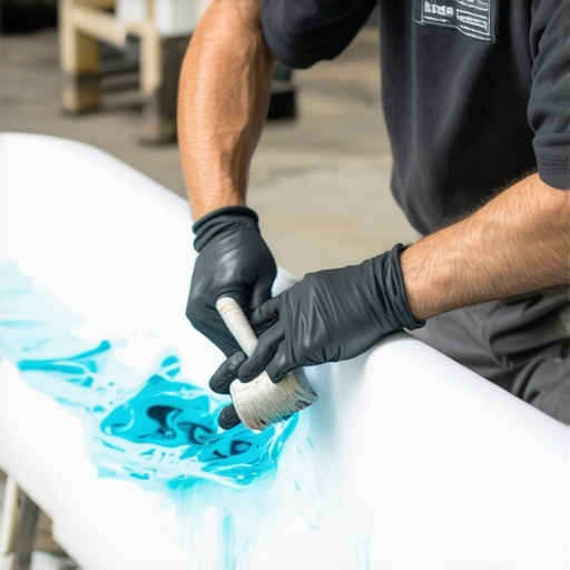 Stručnjak pri nanošenju slojeva boje na staru kadu Detalj stručnjaka koji pažljivo nanosi slojeve boje na staru kadu koristeći profesionalne alate