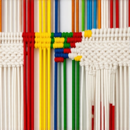 Advanced Macrame Artworks with Mixed Materials Close-up of complex macrame wall art showing textured knots and mixed materials