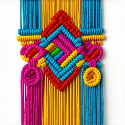 Advanced Macrame Wall Art Close-up of intricate macrame wall decoration with complex knots and vibrant colors