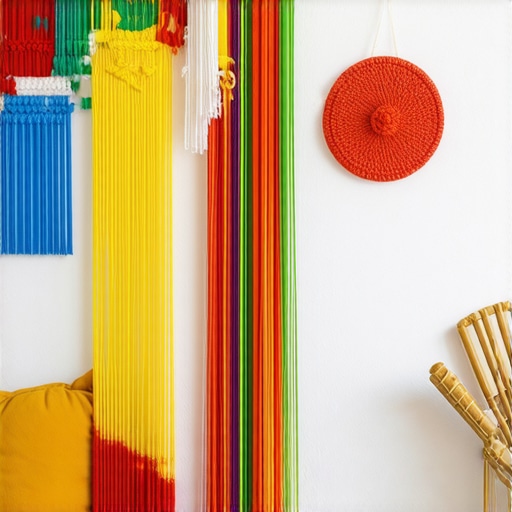 Interior featuring vibrant handmade macrame wall decorations and cozy atmosphere