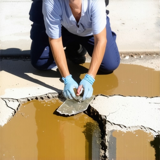 DIY driveway crack repair Person repairing a driveway crack with DIY kit