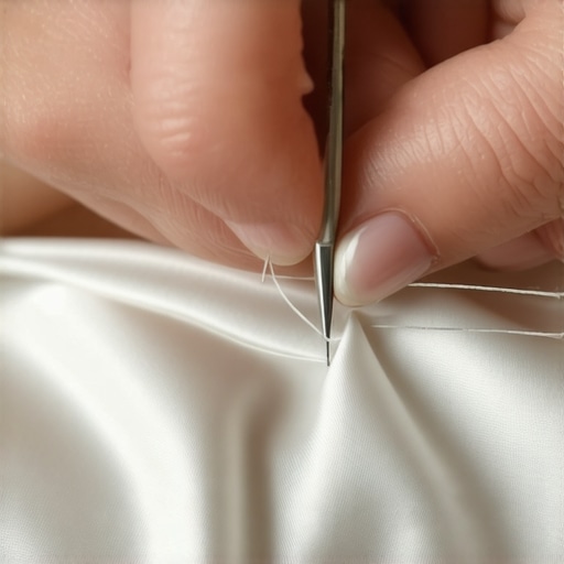 Detalji finog šivanja svile Detalji šivanja svile sa finim šavovima i alatima