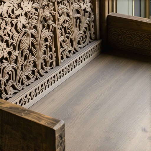 Detalji uklesanih motiva i ukrasa na rustikalnoj drvenoj klupi