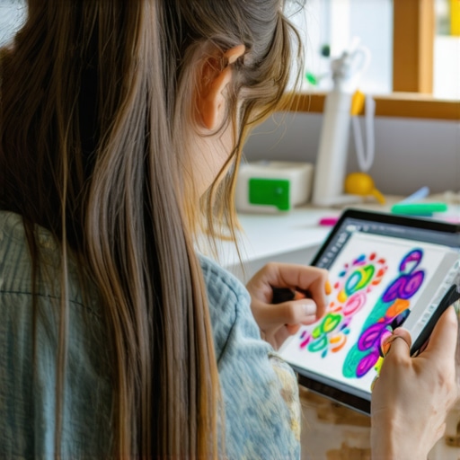 Digital Design Integration in Embroidery Art Artist creating digital embroidery design on a tablet for advanced vezenje obručima