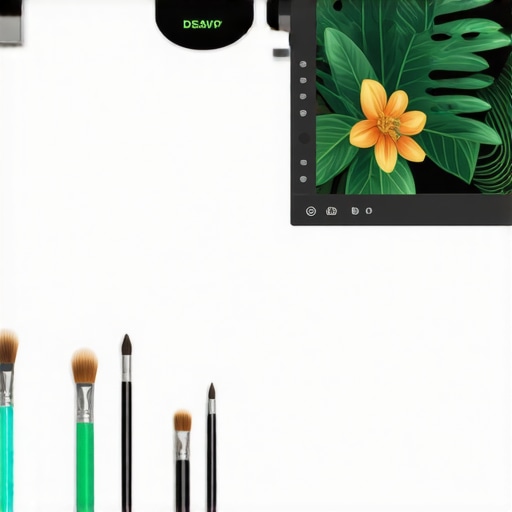 Digital Design Tools for Botanical Art Modern workspace with digital design tools for creating botanical art with presovanim cvećem