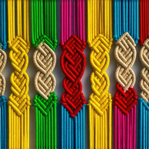 Durable synthetic fiber makrame art for outdoor use Close-up of synthetic fiber makrame wall art showcasing complex knots and vibrant colors