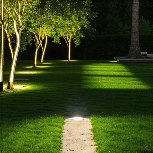 Modern eco-friendly backyard with solar lights and smart irrigation systems