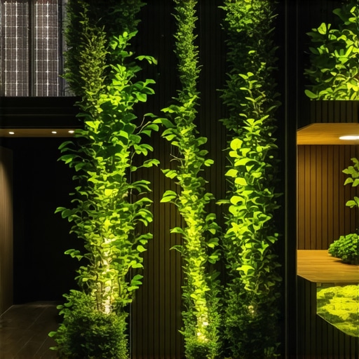 Modern backyard with solar panels and vertical garden