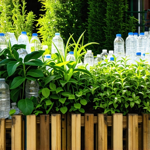 Recycling materials in a modern garden setting with greenery and sunlight