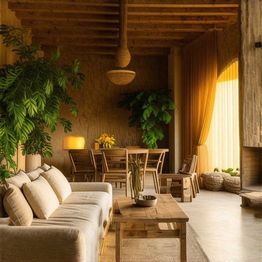 Rustic seoski dnevni boravak sa recikliranim drvetom i prirodnim tkaninama