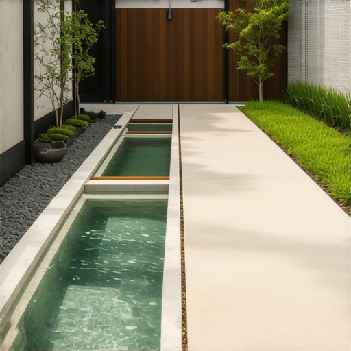 Elegant eco-friendly backyard design Contemporary backyard with water features and sustainable elements