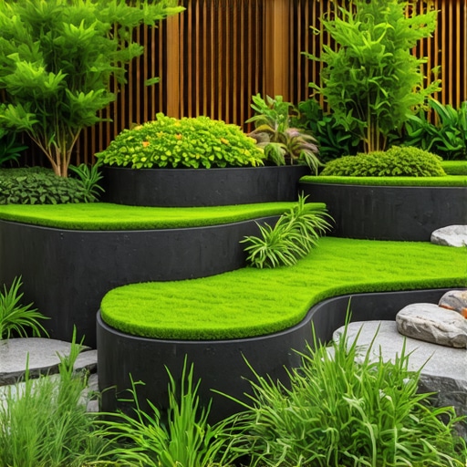 Expert Eco-Recycling Garden Design Detailed visualization of layered garden using recycled materials for eco-friendly landscape