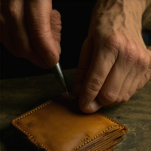 Expert Hand-Stitching a Leather Wallet Close-up of artisan stitching a leather wallet with precision and care