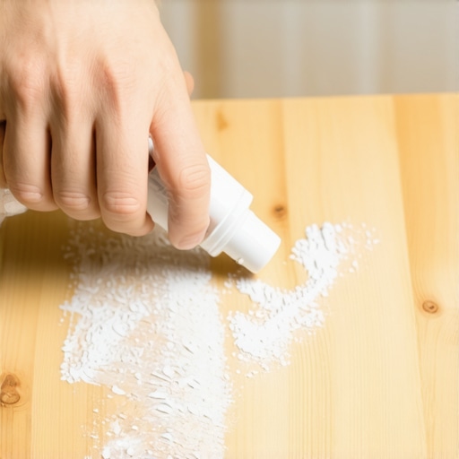 Expert applying chemical stripper to wood Applying chemical stripper to wooden furniture surface for paint removal