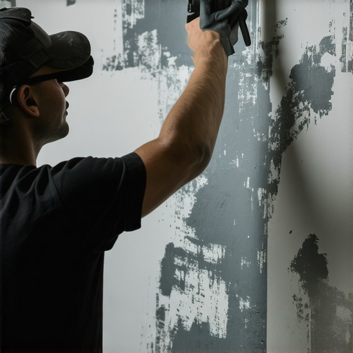 Decorating expert using advanced tools to apply wall texture