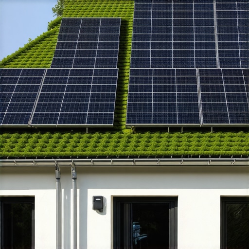 Futuristic smart home with solar panels, green roof, and IoT devices in eco-friendly design