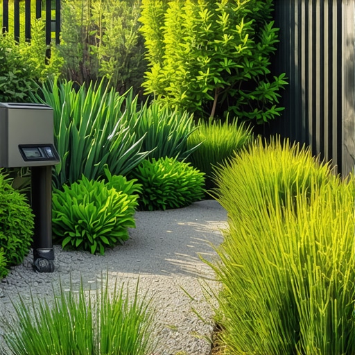 Modern eco-friendly garden with automation and native plants