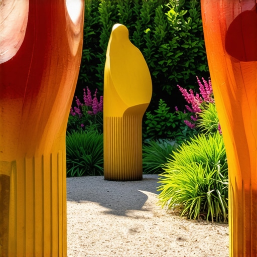 Innovative recycled garden design with solar elements Artistic garden features made from recycled materials with solar-powered lighting