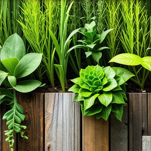 Colorful garden with structures made from recycled materials like tires, wood, and plastics.