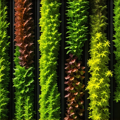 Inovativni vertikalni vrtni sistem za urbane prostore Vertikalni vrt na terasi sa raznovrsnim biljkama i modernom opremom