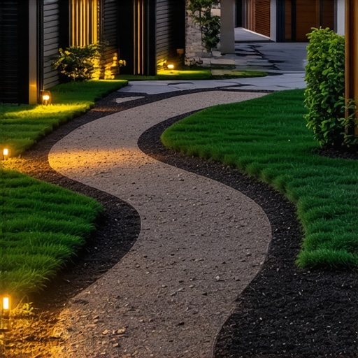 Modern Eco-Friendly Backyard Pathway A modern backyard pathway built with recycled materials and solar-powered lights