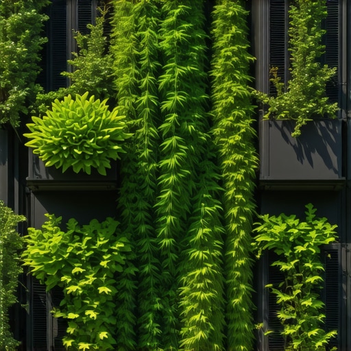 Napredna vertikalna bašta sa solarnim sistemom Modern vertical garden featuring solar-powered irrigation and recycled materials