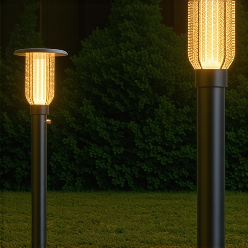 Futurističke solarne lampe u vrtnom okruženju sa naprednom tehnologijom