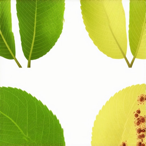 Ilustracija prikazuje razliku između zdravih i obolelih listova biljaka sa simptomima bolesti.