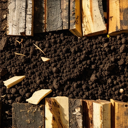 Optimal mulch layers in a thriving garden Close-up of organic mulch materials in a garden bed showing texture and layers