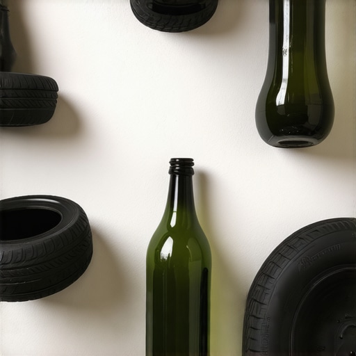 Prikaz kreativnih vrtnih elemenata napravljenih od recikliranih materijala poput guma i boca