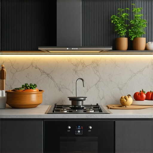 Drvena kuhinja sa ukrasnim lišćem i prirodnim detaljima