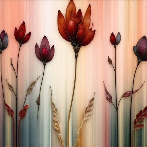 Primer složenog biljskog motiva na tekstilu sa višeslojnim bojama i teksturama za umetnički prikaz