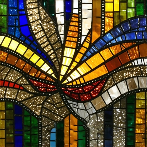 Detalj složenog mozaika sa slojevima stakla i metala, visoka rezolucija