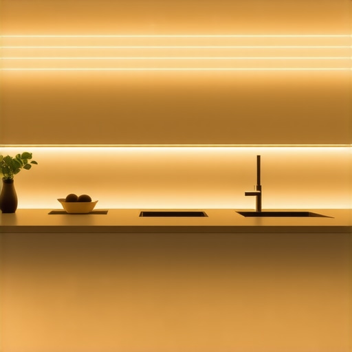 Smart LED System in Modern Kitchen Futuristic smart LED lighting system integrated into a modern kitchen design