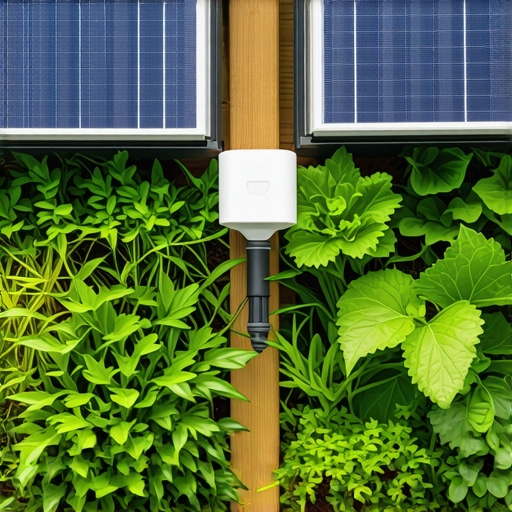 Modern garden with solar lighting and automated watering sensors