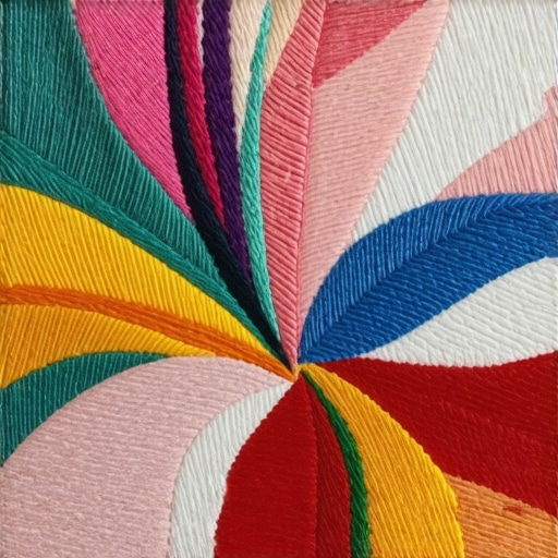 Close-up of layered embroidery with textures and digital design elements