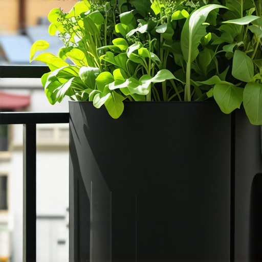 City balcony with a vertical compost bin for eco-friendly waste management