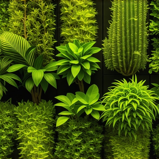 Vertical Garden Innovation Modern vertical garden with automated watering system and various plants