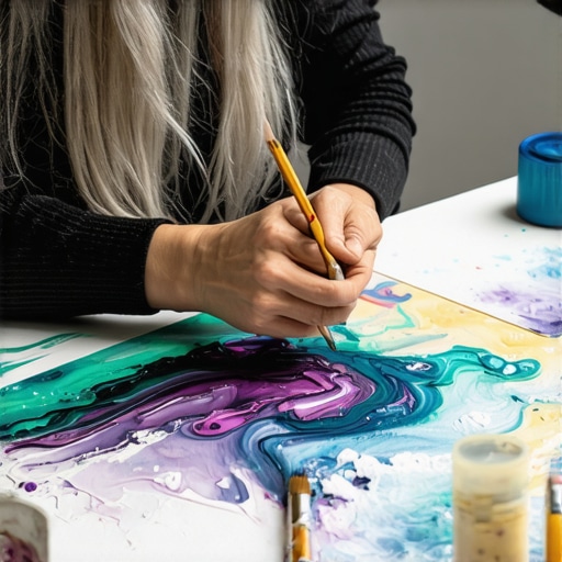 Artistic encaustic layering process with textures Encaustic artist applying layered wax and textures with tools